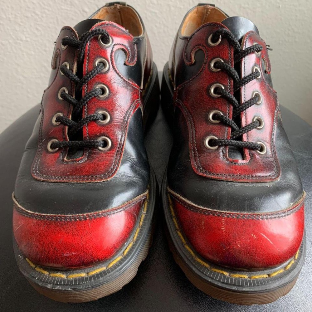 Vintage Dr. Martens x John Fluevog Red and Black Oxford Leather Shoes - Picture 2 of 8